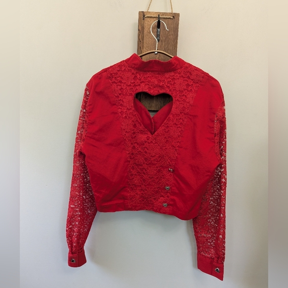 Vintage Tops - Vintage Western Heart Lace Button Up Top Cowgirl